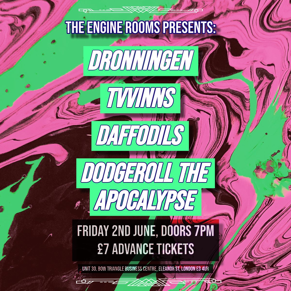 ⚡️NEXT GIG!⚡️ Hello Everyone, we are very excited to announce our next gig on FRIDAY 2ND JUNE at @EngineRoomsE3 (London) with the amazing @TVVINNS, Daffodils and Dodgeroll the Apocalypse! Make sure to get your advance tickets below: fatso.ma/XQqr See you there! X