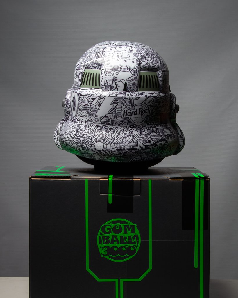 gumball3000's tweet photo. HAPPY #STARWARSDAY 🏎️💨

A huge shoutout to @Rickjesse for sending us this incredible custom helmet, featuring the original '99 Gumball route, iconic locations we've driven to and some of our recent sponsors 🔥 

We can't wait to be back in Europe in June 📍

#MAYTHE4THBEWITHYOU https://t.co/UgvbS8Y9wZ