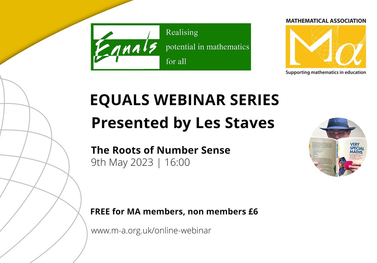 Mathematical_A's tweet photo. It's not too late to register for Les Staves Equals Webinar Series: 'The Roots of Number Sense', taking plaxe on 9th May 2023.  Find out more and register today. https://t.co/yLZk6V7Kf8 
#online #learning #CPD #math https://t.co/61U3X3lcjf