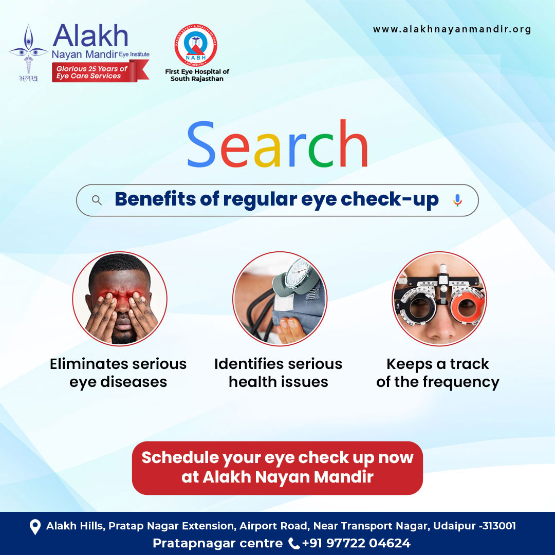 Have a regular check-up. 

For any details we are here to help. 
Contact: 
+91-9772204624 Pratap Nagar Center 
+91-9772204620 Ashok Nagar Center

#EyeCare #EyeCareForAll #EyeHospital #Eyehealthtraining #EyeHealth #EyeProblems #EyeCheckup #AlakhNayanMandir #EyeSpecialistinUdaipur
