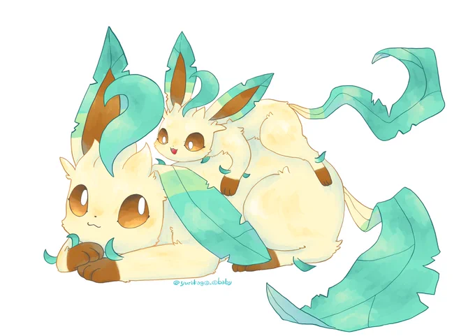 3XLリーフィアと3XSリーフィア  #ポケモンイラスト