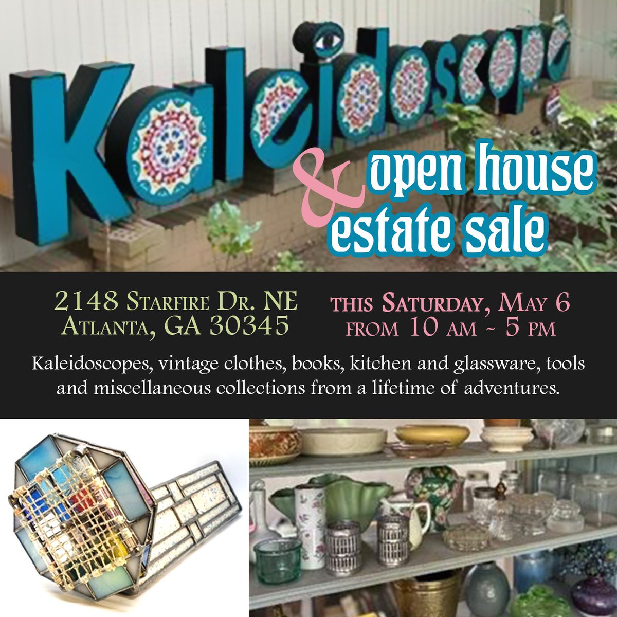 The Shop Open House &amp; Estate Sale is this Saturday, 5/6, from 10- 5. We'll have scopes from Jan &amp; Bobby's personal collection, as well as lots of vintage clothes, books, kitchen and glassware, tools, and more. We hope you'll stop by, we look forward to seeing you! #kscopeshopatl