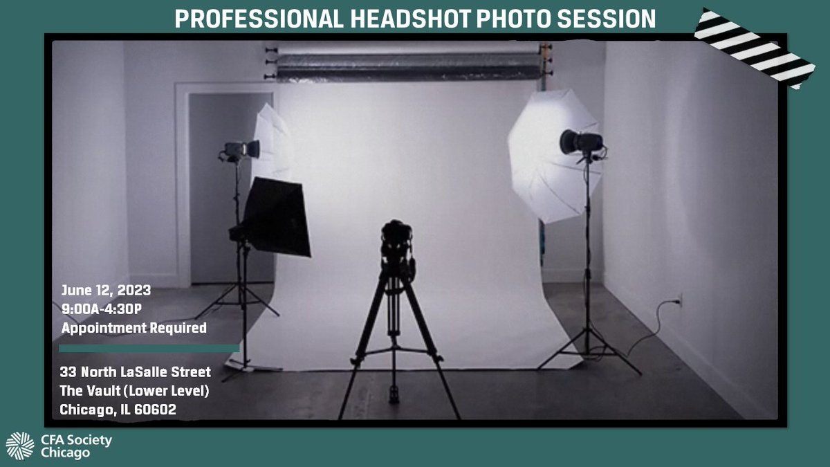 Professional headshots are a great way to make your profile stand out and visually represent your personal brand. CFA Society Chicago invites its members to take advantage of this complimentary photo session. Register today! ow.ly/vuYc50NLSQa