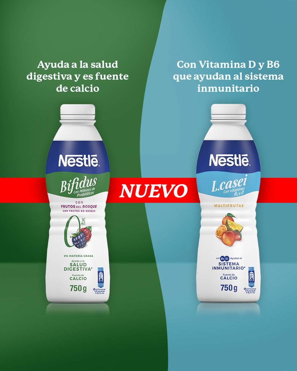YoguresNestle's tweet photo. 🤩 Nuestras últimas novedades te van a dejar con la boca abierta.
✨Nestlé #Bífidus Frutos del Bosque 👉 ayuda a la salud digestiva y es fuente de calcio. 0% materia grasa.
✨ Nestlé #Lcasei Multifrutas 👉 con vitamina D y B6 que ayudan al sistema inmunitario.
#YoguresNestlé https://t.co/SjYWaHA94L