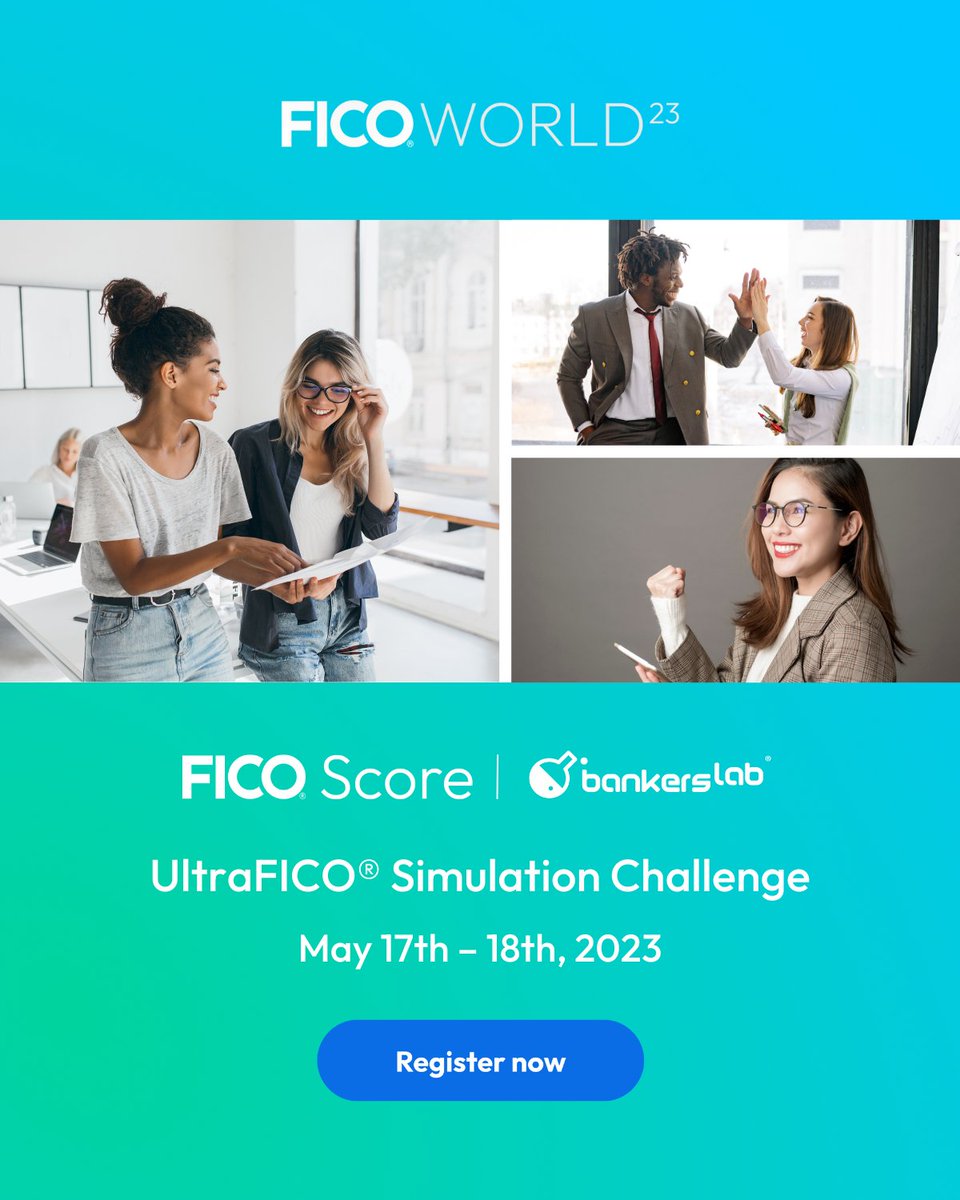 FICO_corp's tweet photo. Put your lending and credit portfolio management skills to the test!

Hosted by @BankersLab, explore how open banking data can drive financial inclusion initiatives and profitability simultaneously through the UltraFICO® Score.

Join the challenge: https://t.co/w3yFnJdvvJ https://t.co/pnEmBr69oq