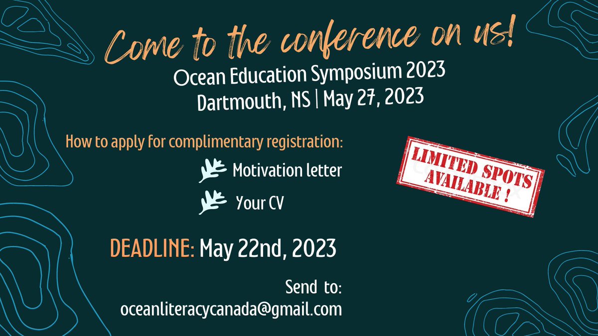 We have a FREE registration available for post-secondary students to attend our upcoming conference in Dartmouth on May 27th! Let us know why you are interested in attending &amp; send in your resume (PDFs) by May 22nd to oceanliteracycanada@gmail.com. We can't wait to hear from you!