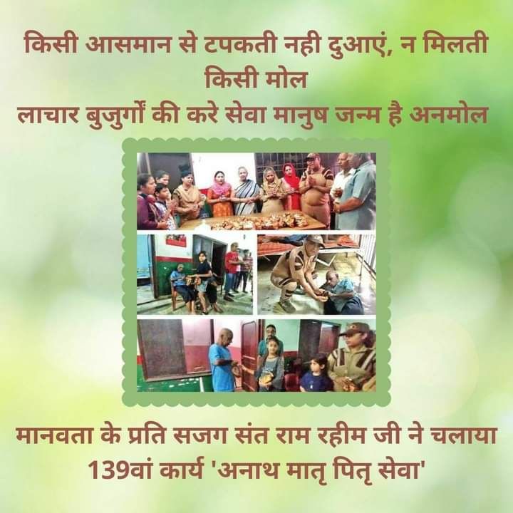 To help orphan old people, #DeraSachaSauda volunteers are coming ahead and giving them the care and love they deserve under the initiative #OldAgeCare with the inspiration of Saint Dr Gurmeet Ram Rahim Singh Ji Insan
#ElderlyCare
#ElderlyPeople 
#Empathy
#SaintDrMSG
#BabaRamRahim