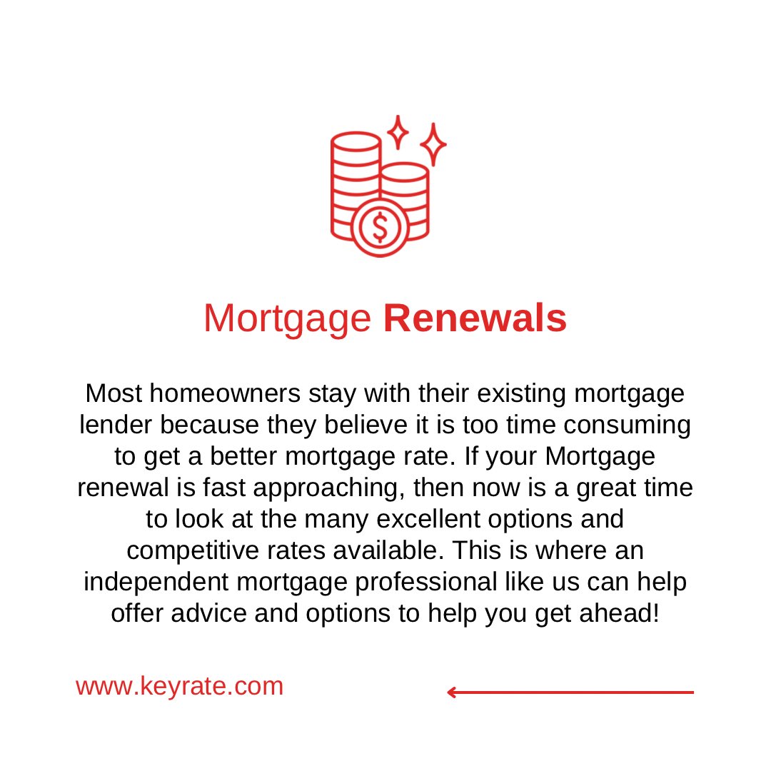 #MortgageRenewals🏡💰

If your #Mortgage renewal is fast approaching, then now is a great time to look at the many excellent options and competitive #rates available.

Contact us to find out more!
Toll-Free: 1-833-222-2027
info@keyrate.com

#realestate #ottawa #toronto