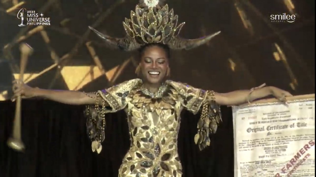 philstarlife's tweet photo. Miss Tiaong, Quezon’s national costume is inspired by the plight of farmers who do not have their own land. #MissUniversePhilippines #MUPH #MUPH2023 #MissUniversePhilippines2023 https://t.co/51AAh8Nnlr