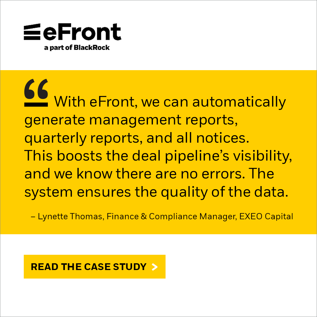 Read the case study to discover how EXEO Capital gained greater operational efficiency and investor confidence by streamlining data management with eFront® a decade ago: bit.ly/3LQZTVD
#eFront #GeneralPartners #AlternativeInvestments