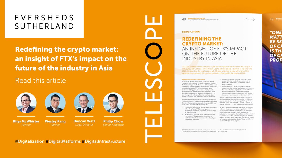 Redefining the crypto market: an insight of FTX's impact on the future of the industry in Asia. Read this article by our global TMT team in our latest thought leadership report, Telescope: direc.to/jdJS #DigitalPlatforms #CryptoCurrency #TechnologyRegulations