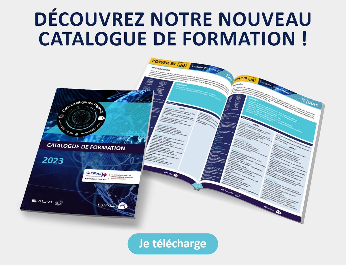 BIALX's tweet photo. 📕 Devenez un expert en #BusinessIntelligence, #DataScience et bien plus encore…
🚀 Nos formations sur mesure vous aideront à booster votre carrière et vos objectifs professionnels !
Téléchargez notre catalogue dès maintenant 👉https://t.co/AUQSunhpGT
#BIALX #formation #data https://t.co/vcim2diCh1