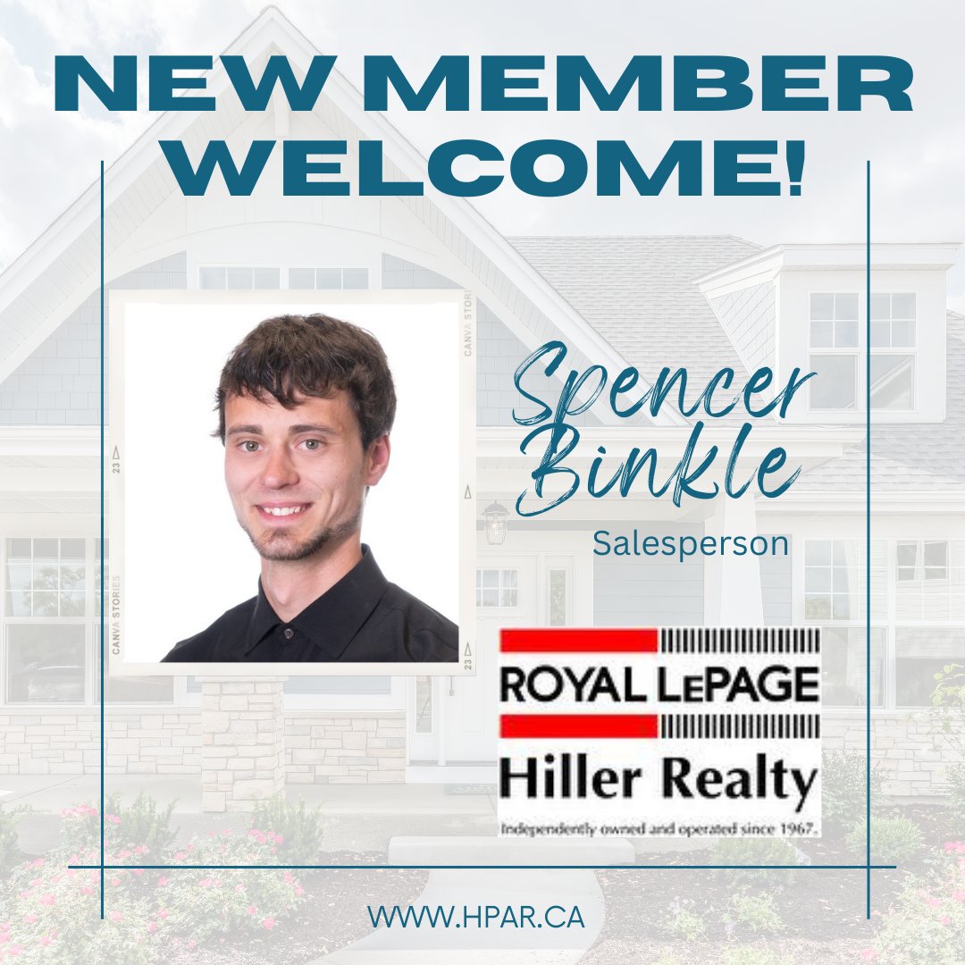 PerthHuron's tweet photo. New Member Welcome to the Huron Perth Association of REALTORS® to Spencer Binkle  - Salesperson at Royal LePage Hiller Realty Brokerage.
.
.
.
#NewMember #HPAR #REALTORS® https://t.co/qt9mHH3enF