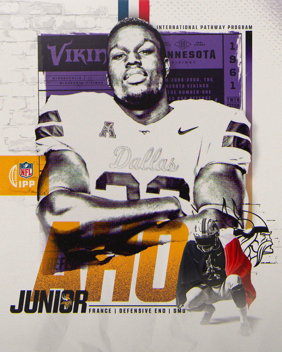 OLB Junior Aho (<a href="/AhoJunior/">junior aho</a>) has been selected to join the #Vikings as part of the NFL’s International Player Pathway Program.

🇫🇷 <a href="/NFLFrance/">NFL France</a> 

📰: mnvkn.gs/3LuaCEd
