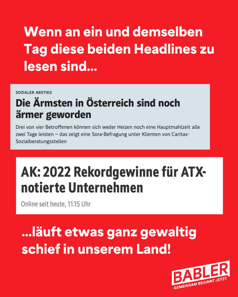 AndiBabler's tweet photo. Wenn an ein und demselben Tag diese beiden Headlines zu lesen sind, läuft etwas ganz gewaltig schief in unserem Land! Es ist unfassbar: Die ATX-Konzerne schütten 6 Milliarden Euro Dividende an ihre Aktionäre aus. Das ist das Dreifache (!) des langjährigen Durchschnitts. In  (1/3) https://t.co/BzItroTmcX