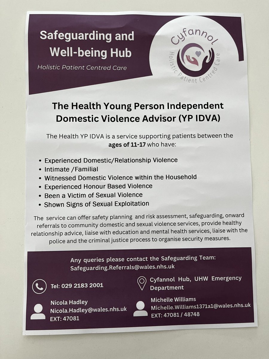 Cardiff & Vale leading the way with UK’s 1st health young people’s independent domestic violence advisors - launched today really pleased to hear the great work underway. @CV_UHB @cavcw