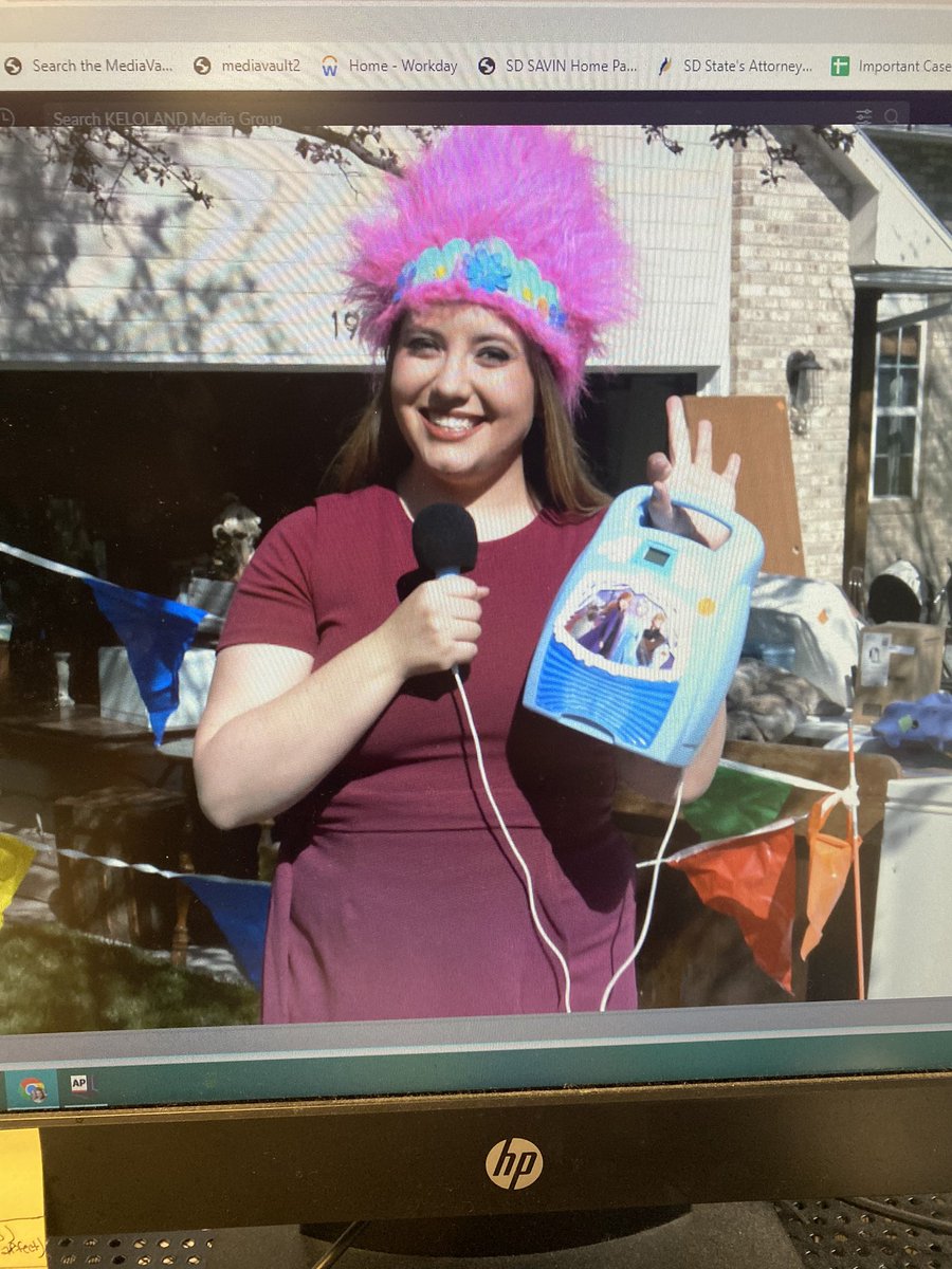 KELOLaurenS's tweet photo. If you missed yesterday’s First @ 4 show and were wondering what Travis, Scot and I were talking about this morning it was this 😅 Always a fun time at the Kingswood Rummage Sale! I had to one up Perry’s cowboy hat from a couple years ago!! #KELONews https://t.co/rxqONap6xu
