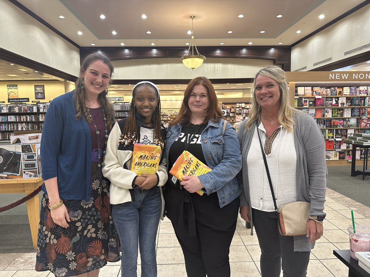 ellgcs's tweet photo. One remarkable #immigrant young person, 2 EL teachers, and a book- which she shared is one of her most valuable possessions because she saw her story in its pages: #MakingAmericans by @jessica_lander @GCSchoolsNC @Super_GCS @taperkin @jmaness4 @GreatCitySchls @PiratesPage https://t.co/o2iwxoHySh