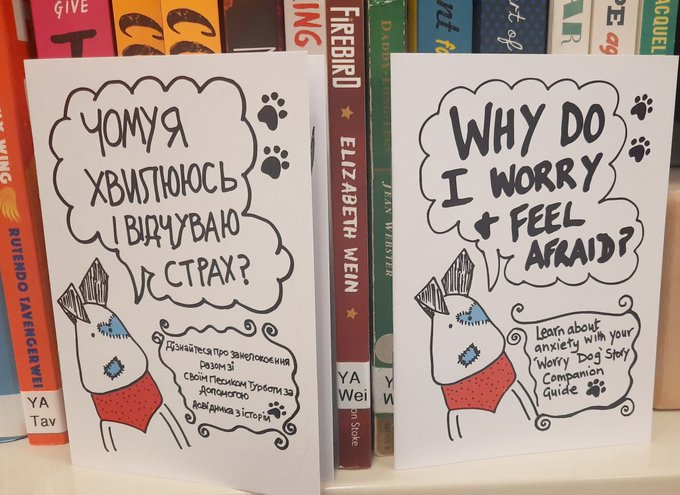 Wendy_Kirk_'s tweet photo. A wee bundle of kindness arrived @womenslibrary today from @skagirl67 @OurBraveryTribe A beautiful 'Worry Dog' zine translated into Ukrainian ❤️ Thank you, dear Charley xx https://t.co/HrUsC19Mfg