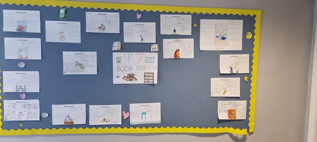 P7 had some reading for enjoyment time today. We then wrote some book reviews and made a display to promote reading within the school. We have more to add, but we think it looks great.