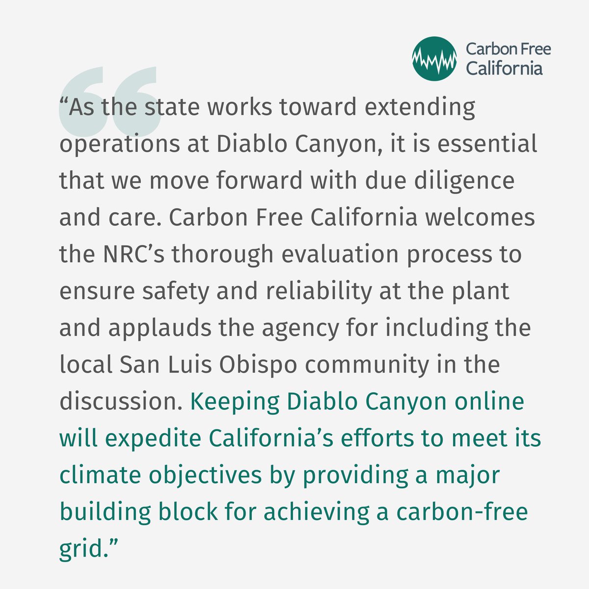 🚨 NEW: Carbon Free California’s statement on today's Nuclear Regulatory Commission meeting on Diablo Canyon.  

bit.ly/3HyYIaX