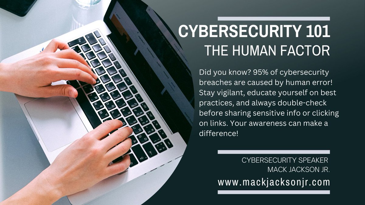 MackJacksonjr's tweet image. 🚨👥 Did you know? 95% of cybersecurity breaches are caused by human error! Stay vigilant, educate yourself on best practices, and always double-check before sharing sensitive info or clicking on links. Your awareness can make a difference! 🧠💻
 #CybersecurityTip #HumanError