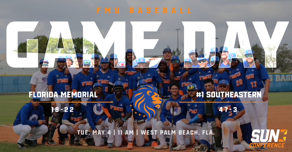 #LIONNATION!! It's GAME DAY! (@SunConference Tournament)

⚾️: @BaseballFmu
🆚: #1 @SEUFireBaseball  
📍: West Palm Beach, Fla.
🏟️: Ballpark of the Palm Beaches
⏲️: 11 a.m.
📺: thesundigitalnetwork.com/?B=565227
📈: kuseahawks.com/sidearmstats/b…

#fmu #lions #hbcu #baseball #miamigardens 🦁