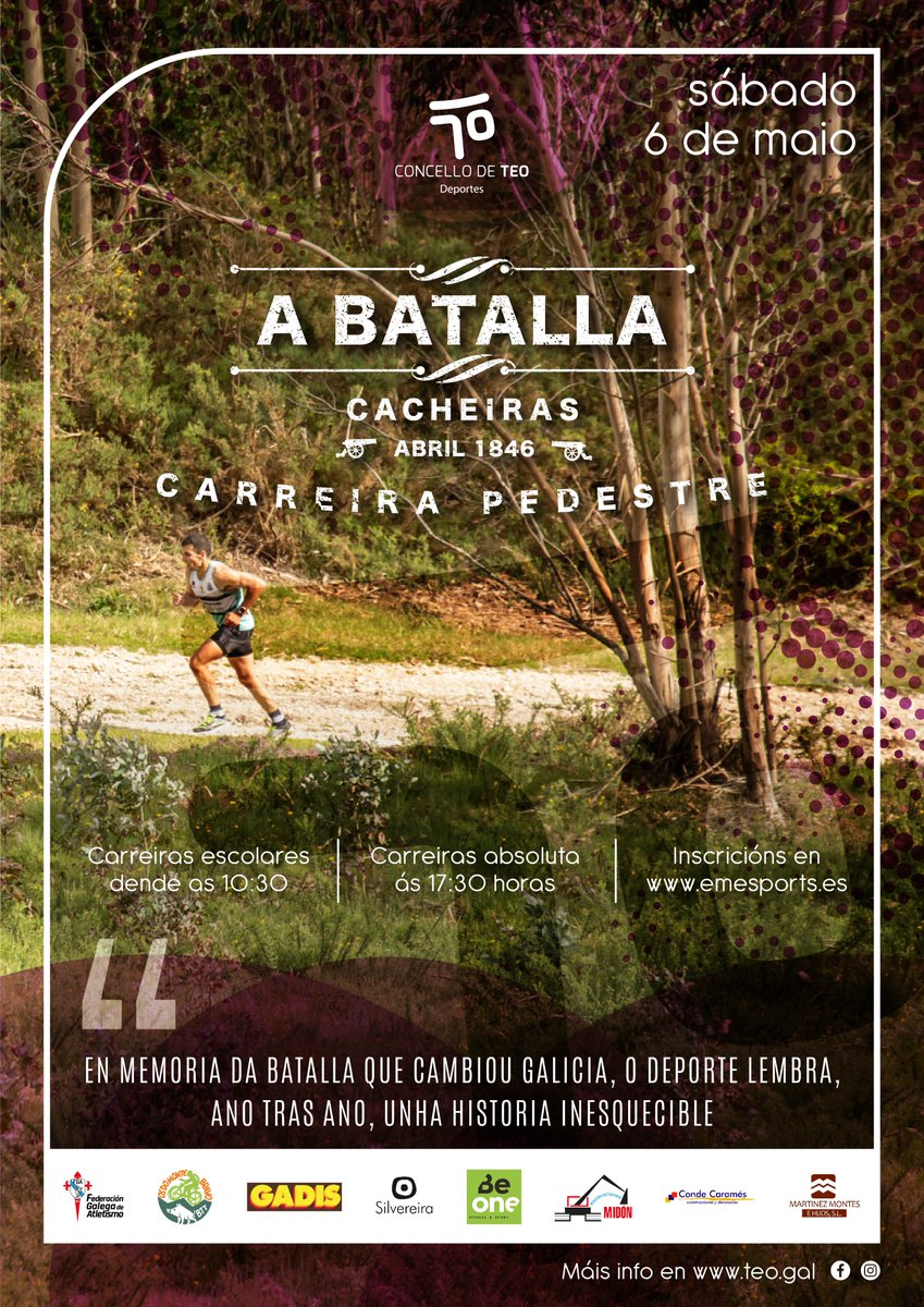 concellodeteo's tweet photo. ⏱ Últimas horas para inscribirse na Carreira Batalla de Cacheiras que se vai celebrar esta sábado. 
Anótate aquí 👇
https://t.co/UuixlFRbye https://t.co/jwMQuOh8zA