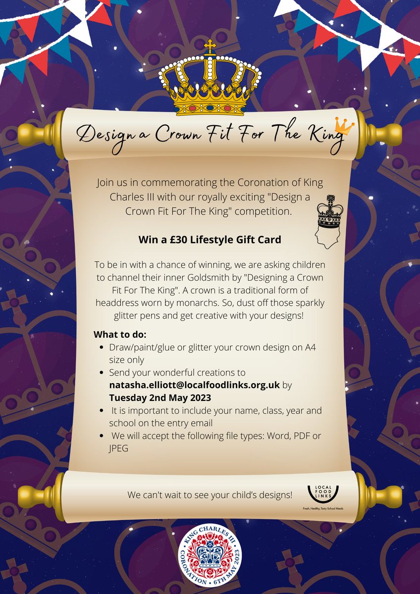 goodfood_at_LFL's tweet photo. We received so many fantastic entries to our royally exciting "Design a Crown Fit For The King" competition.

Reuben (aged 4) from Sticklands C of E Primary School was selected as our winner for his bright and creative crown.

Congratulations from all of us at LFL!

@RoyalFamily https://t.co/bmIwMjxNHb