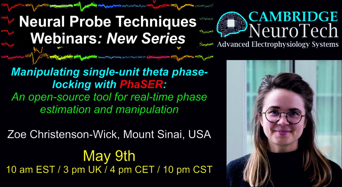 CambNeuroTech's tweet image. Join us and the talented @ZoeChristenson from @tristanshuman lab if you want to learn how to use &quot;PhaSER&quot; for real-time oscillation phase estimation and optogenetic manipulation during behaviour. Grab your spot here: eu1.hubs.ly/H03GTb40   @IcahnMountSinai