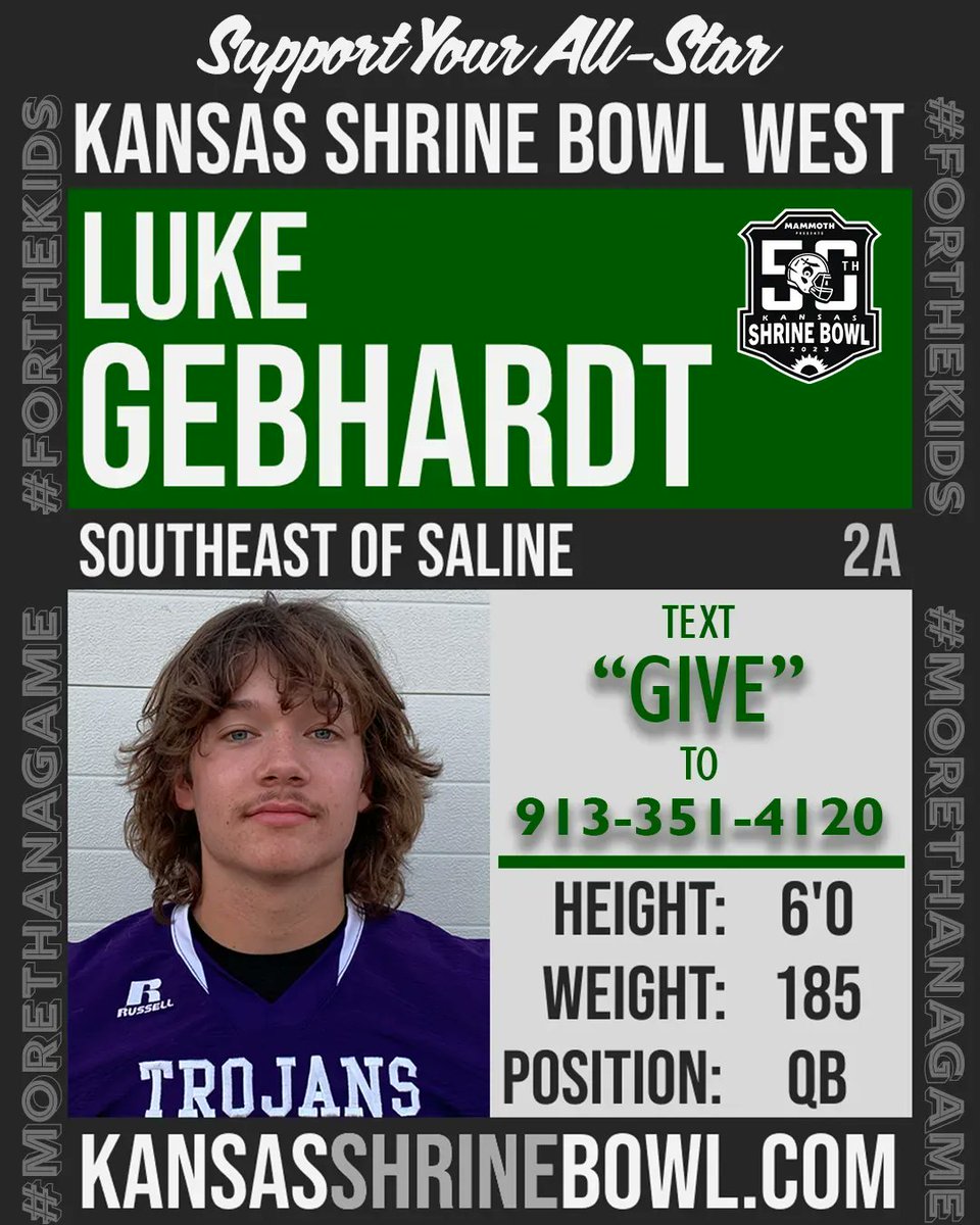 All-Star Spotlight: Luke Gebhardt, Southeast of Saline, is the son of Angie &amp; Mitch Gebhardt. A 2 year Captain, Gebhardt was named 1st Team All-League and 1st Team All-State QB &amp; DB. Luke will continue his football career at Fort Hays State University pursuing Ag Business.
