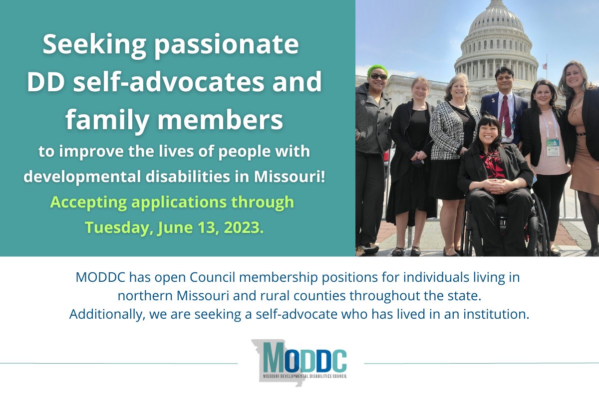 MODDC is currently accepting applications for people with developmental disabilities (DD), or their family members, who are passionate about improving the lives of people with DD in Missouri.

Learn more here: moddcouncil.org/become-a-counc…

#WeServeMo #DisabilityTwitter #DDNetwork