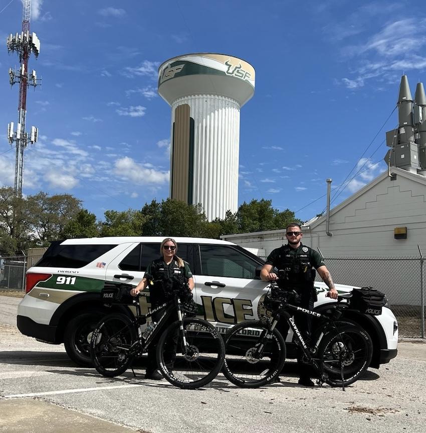 USFPDTampa's tweet photo. Check out two of USFPD’s finest preparing to head out for a day of service. Our proud members cover this amazing university by all means necessary. All working to keep our campus &amp; community safe.

We're ready for Commencement weekend!
#USFPD https://t.co/ZYfkU2yu6p