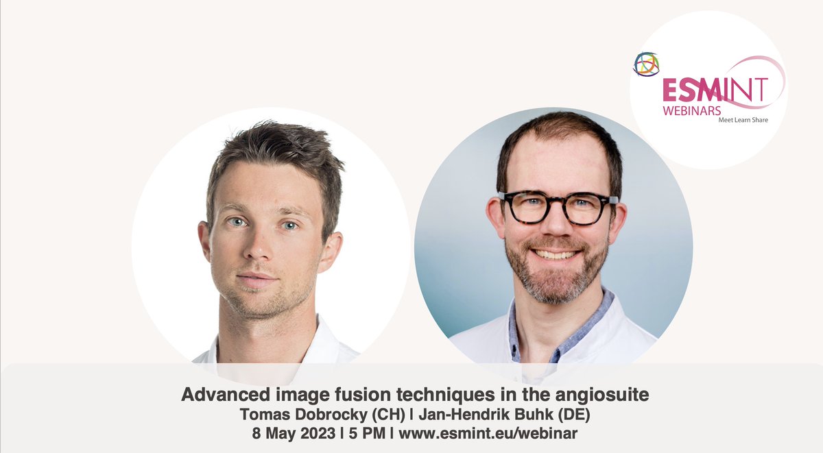 esmintsociety's tweet photo. 📢 Don't miss the upcoming free #ESMINT webinar with Tomas Dobrocky (CH) - moderated by Jan-Hendrick Buhk (DE) on Mon, 8 May at 5pm CEST. This live session focuses on advanced image fusion techniques in the angiosuite. Register now 👉 https://t.co/pNvwSkKinv @ESOstroke @SNISinfo https://t.co/lBQNxOZdRU