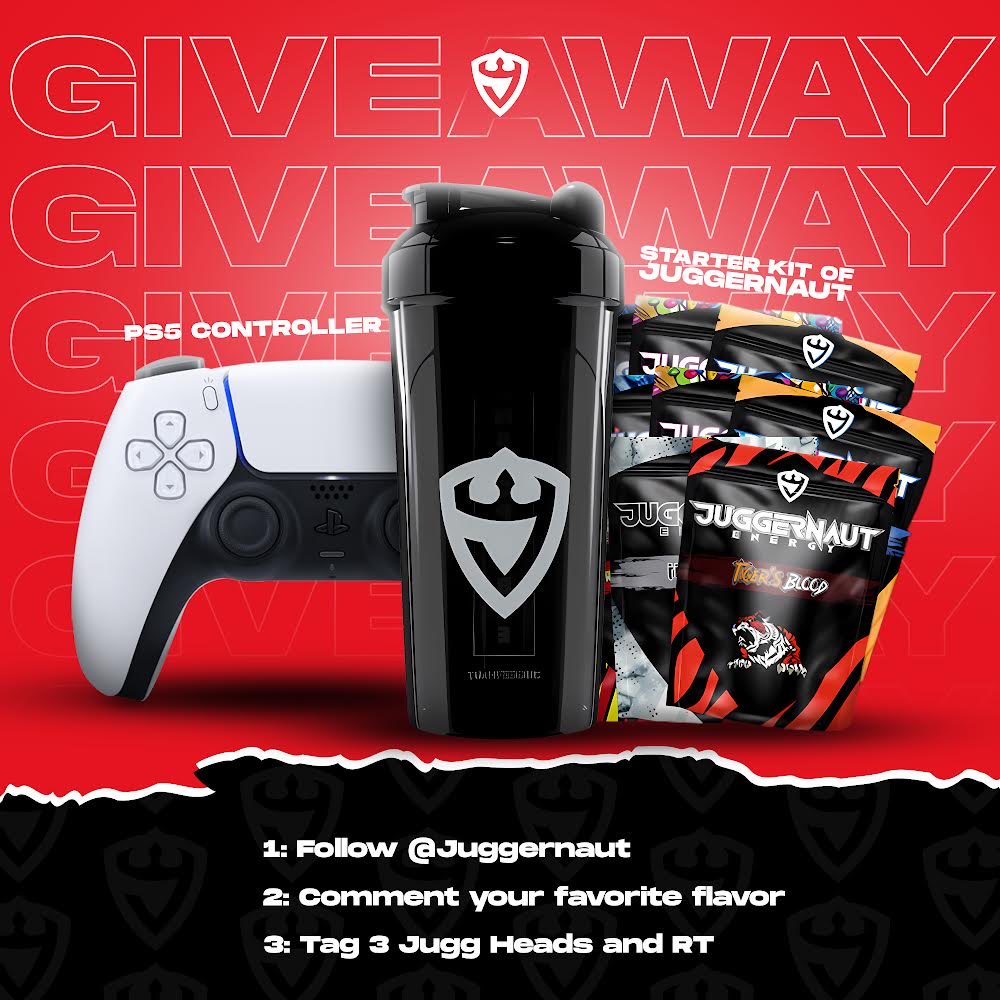 Juggernaut's tweet image. Ayoo Jugg Heads, its giveaway time! Win a FREE starter kit and PS5 controller! ⚡️🎮 This gonna be LIT AF! 🔥 

Follow the rules in the graphic. Winner announced next week, so stay tuned and Jugg on👾 

#GamingEnergy #PS5Giveaway