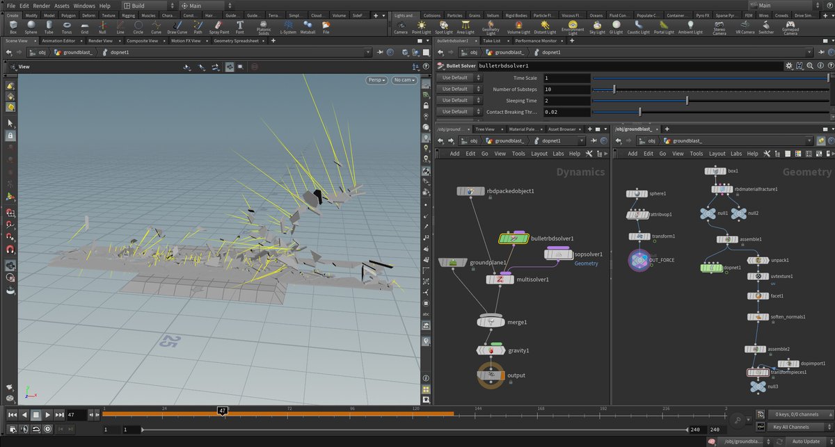 roxdfi's tweet photo. The destruction setup in Houdini💥
I baked in the animation of a simple ball scrolling through a plane, with an increased impact in the last few frames

If you're scared of Houdini, don't stress, UE 5 Chaos system is becoming scary good, we might not need to leave the engine soon https://t.co/41K8kpQfRO