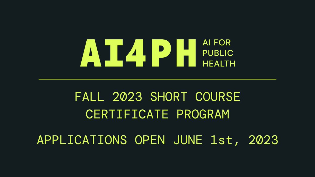 Ai4Ph's tweet image. Announcing our inaugural short courses for the @AI4PH Certificate program. Applications open June 1st 2023.

Full details on our website: ai4ph-hrtp.ca/short-courses.

@LauraCRosella @ZahraShakerii @Doug_Manuel @UofCJoon @jayshaw29 @nk_montreal @farbodab