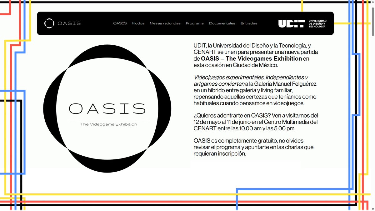 TomasOulton's tweet photo. OASIS : The videogame exhibition en México DF !.Con la curaduria de Lu Oulton la exhibición creada en 06/22 para la ESNE, University School of Design , Innovation and Technology (Madrid) se presentará en co-producción con el @CENART https://t.co/DZt7RtJ7Cy https://t.co/uZHzKIJOp4
