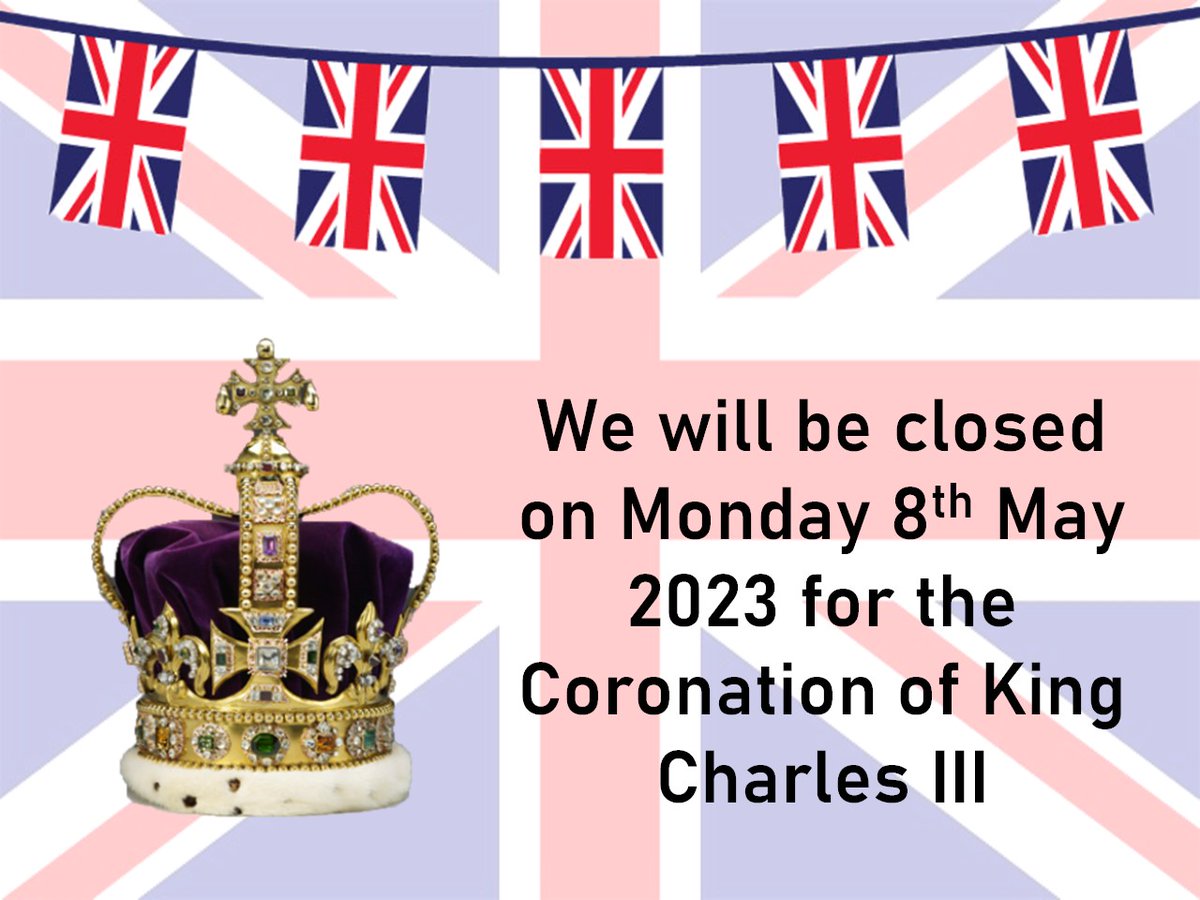 HotboxSales's tweet photo. We will be closed on Monday 8th May for the King's Coronation 👑🇬🇧
#Coronation  #BankHoliday #KingCharlesIII https://t.co/VFJ76ixnbl