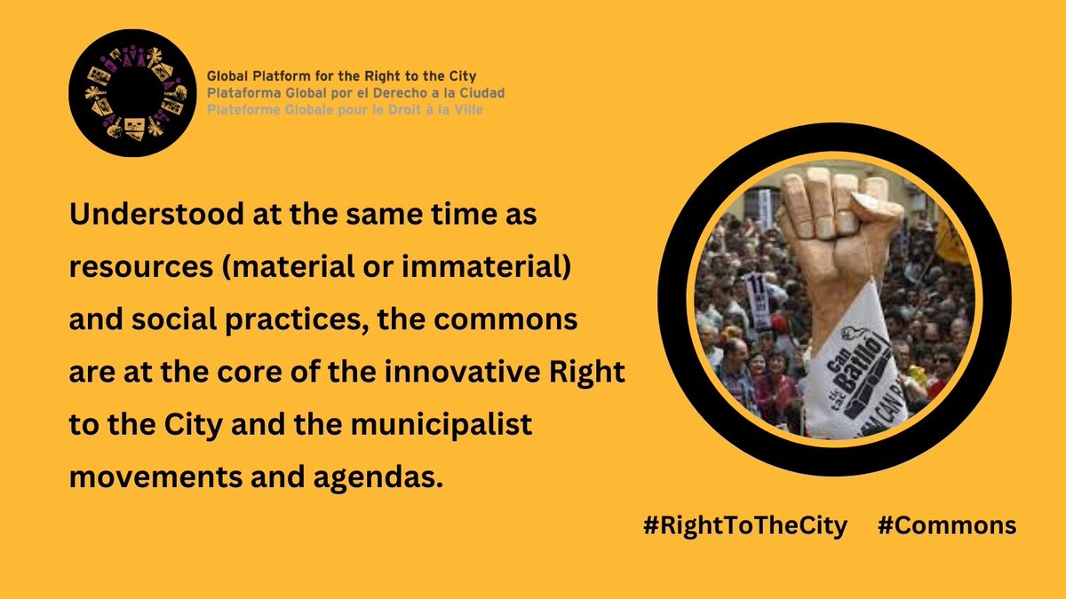 🟣The #Commons are “material and immaterial' good resources, services & social practices

🔴From housing, public services or food, to public spaces, culture or the internet, urban Commons play a critical role in fostering community engagement 

#RightToTheCity #CitiesAreListening