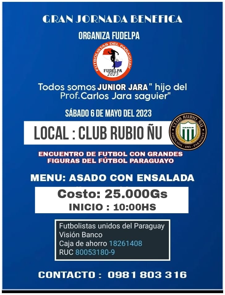 Cambiamos el lugar del benefico,sera en el CLUB RUBIO ÑU !!