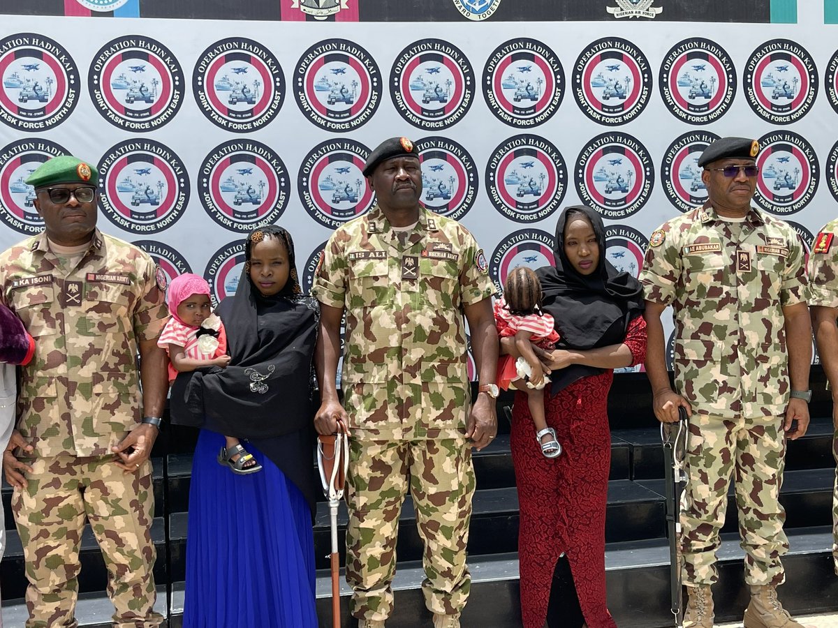 ZagazOlaMakama's tweet photo. Army rescues two more Chibok girls in Borno
 
The Nigerian Army on Thursday said it had rescued two additional girls from the Government Girls Secondary School, Chibok, nine years after their abduction by Boko Haram in 2014.
The Theatre Commander, North-East Joint Operation, Hadin Kai, Maj.-Gen. Ibrahim Ali, disclosed this while briefing newsmen at the Maimalari Cantonment in Maiduguri.