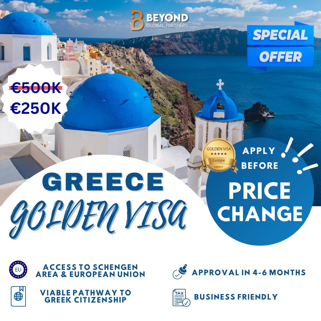 beyondgpc's tweet photo. ✅ Permanent Residency for you, your spouse, children under 21 years of age, and your parents

✅ Don't miss out on this incredible opportunity before the price range!

Give us a call for a free consultation.

#greece #greek #greecegoldenvisa #goldenvisa #investingreece #beyond https://t.co/5XroxXhFDG