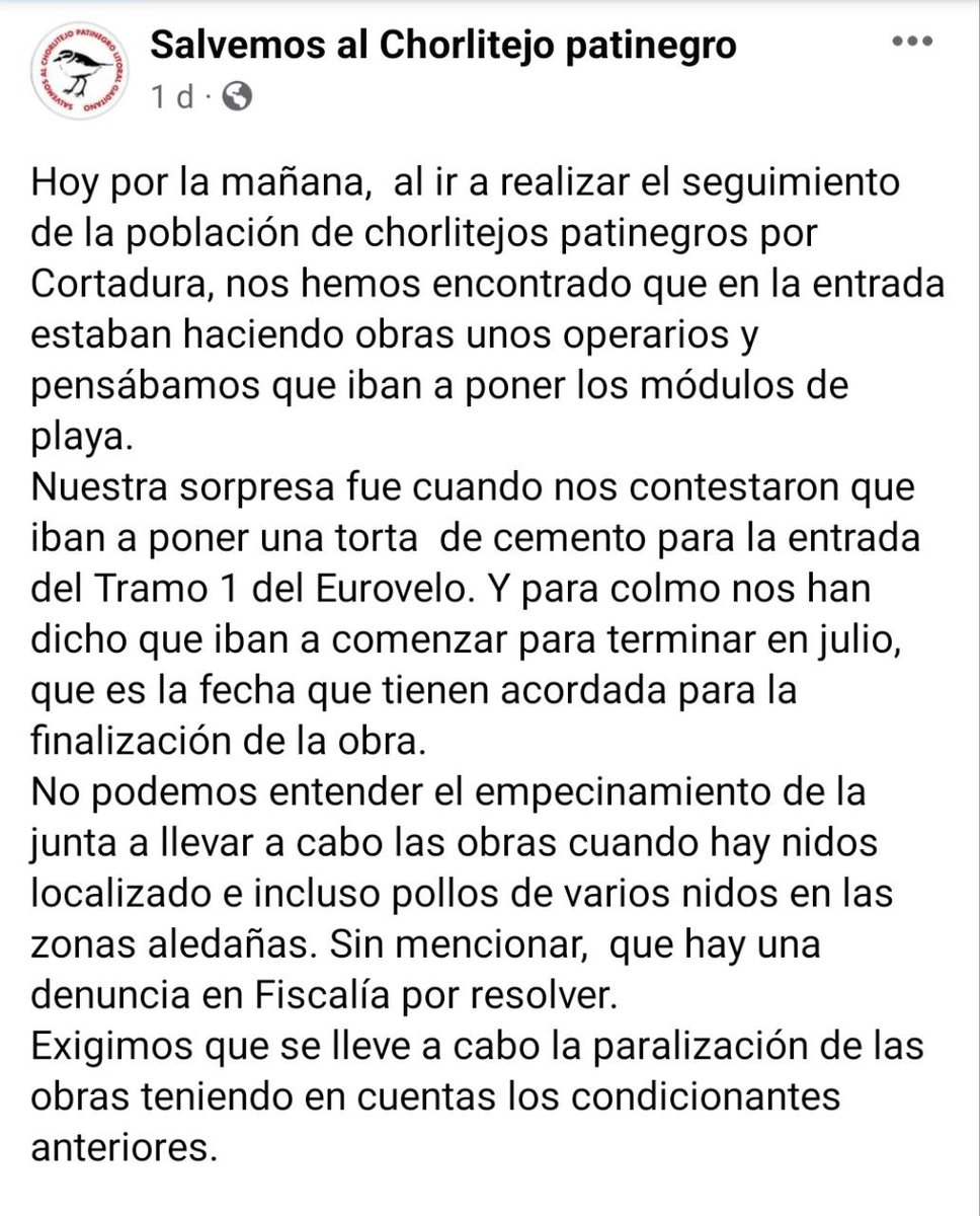TeresaRodr_'s tweet photo. ⚠️⚠️⚠️ La Junta de Andalucía está en este momento destruyendo y echando cemento sobre las dunas de Cortadura en Cádiz, hábitat de aves como el chorlitejo patinegro con varios nidos en la zona, el caso está en Fiscalía @JuanMa_Moreno para las obras, ya!! https://t.co/aUuAkuT1ME