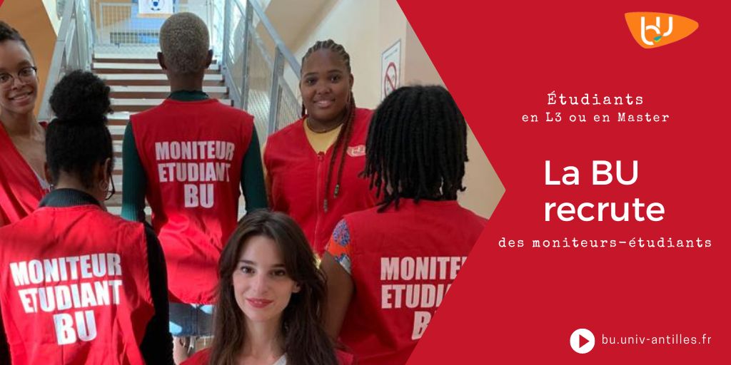 Rappel📢Les BU Guadeloupe recrutent !
Dernier jour pour candidater
Les #BUFouillole #BUCampJacob #BUFMguadeloupe (INSPE)recherchent leurs futurs moniteurs étudiants pour la rentrée 2023-24
Vous êtes intéressé(e)s  motivé(e)s ?►+ bit.ly/3oNg25f et bit.ly/40IX3WZ