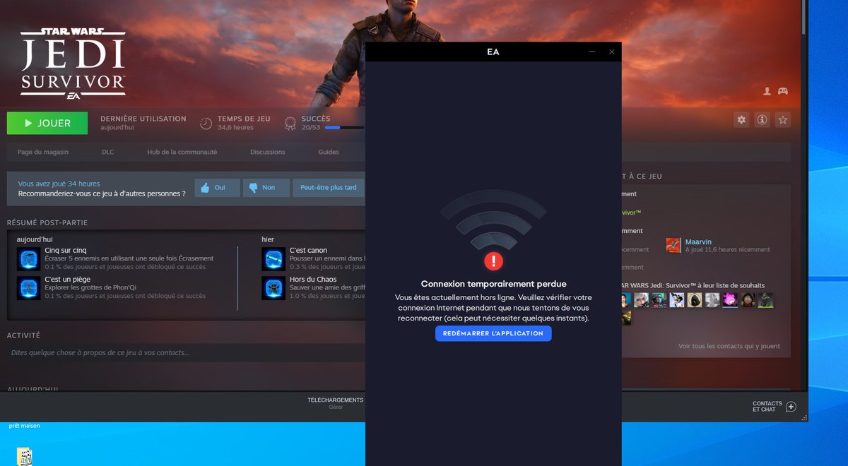 Sheshounet's tweet photo. Et voilà pourquoi obliger les joueurs à se connecter à internet pour jouer à des jeux solo est un truc d'enculé.
Le pire c'est qu'ils te disent de vérifier TA connexion sans jamais prévenir que c'est leurs serveurs qui ont lâchés🤷‍♂️
Même si vous l'achetez sur Steam @EA oblige à passer par leurs launcher en arrière plan.
5ANS QUE VOUS SORTEZ DES JEUX QUI FLOP OU PAS FINIS, LA Y'A UN JEU POTABLE ET VOUS CASSEZ LES COUILLES AVEC VOTRE LAUNCHER DEFAILLANT, BANDE DE SACS A MERDE