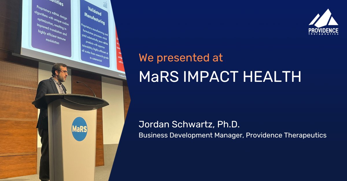 ProvidenceThera's tweet photo. Our Business Development Manager, Jordan Schwartz, Ph.D., spoke yesterday at the @MaRSDD Impact Health event. It was great to meet with and hear from others in the Canadian #healthcare innovation community! #MaRSImpactHealth https://t.co/9f6qnDp3go