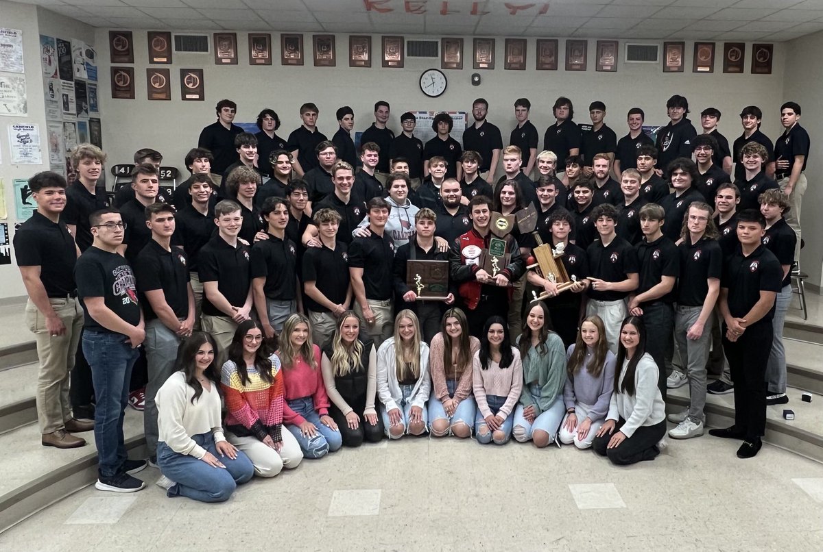 CANFIELDFOOTBAL's tweet photo. One last time together. A great Team Dinner and Ring Ceremony! Thank you Canfield Gridiron and Cardinal Nation for an unforgettable 2022 season! 
#championshipstandard
#wininthedark
#TEAM
#RYFP
#beatpoland
#127days https://t.co/W8BxAevr2J