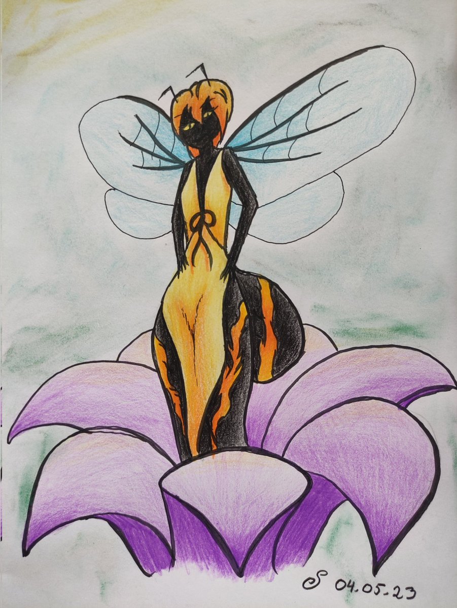 Lunakene's tweet photo. I thought to try a different style...
#furry #furryart #bee #flower #coloredpencils https://t.co/hlDtJ9TIZn