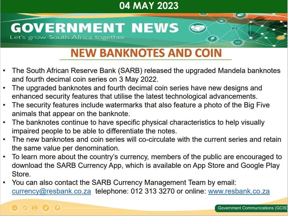 GCISGauteng's tweet image. #NewBankNotes
#NewCoin
#GovernmentNews